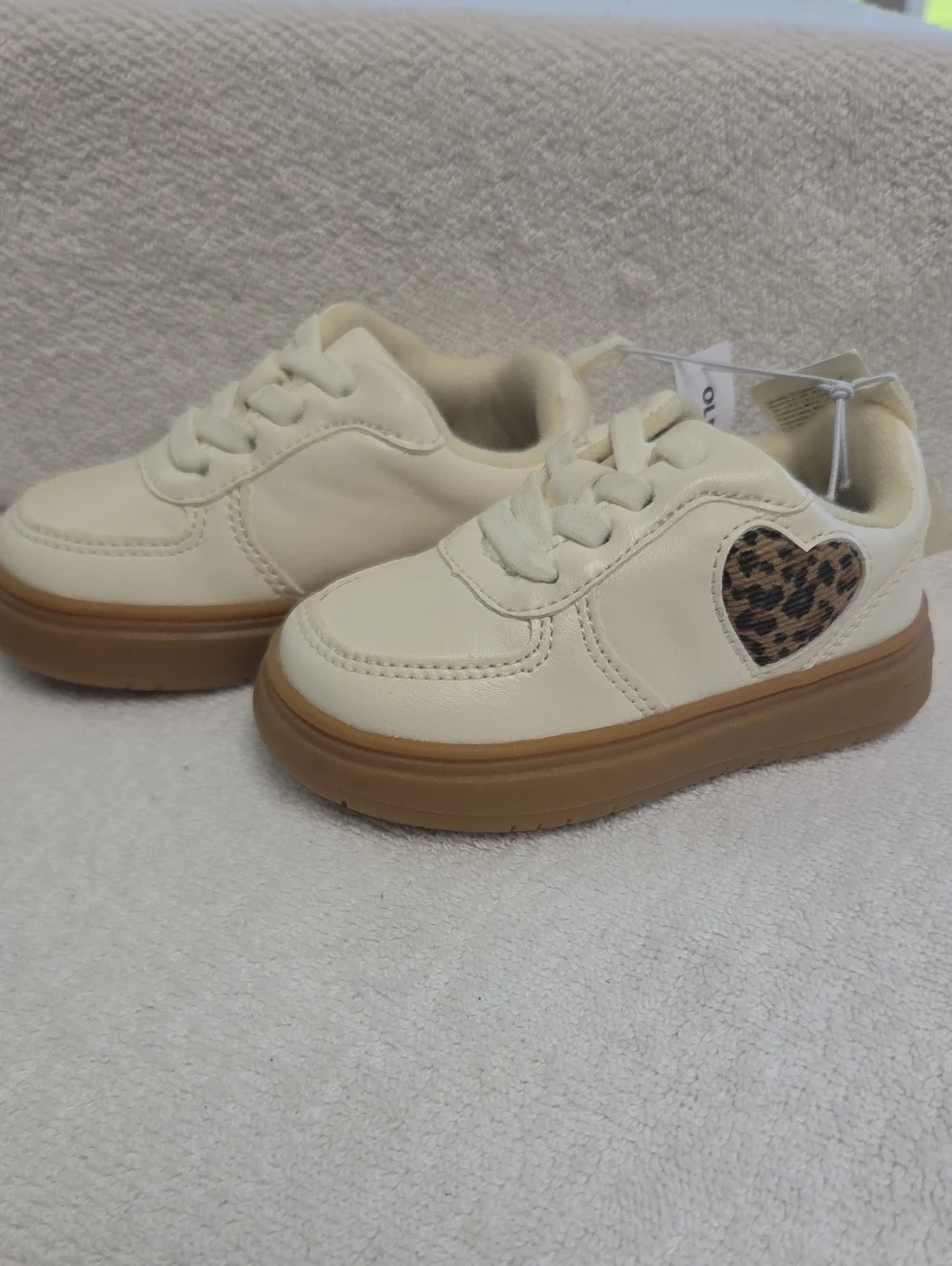 Old Navy Cream Kids Sneakers with Leopard Heart